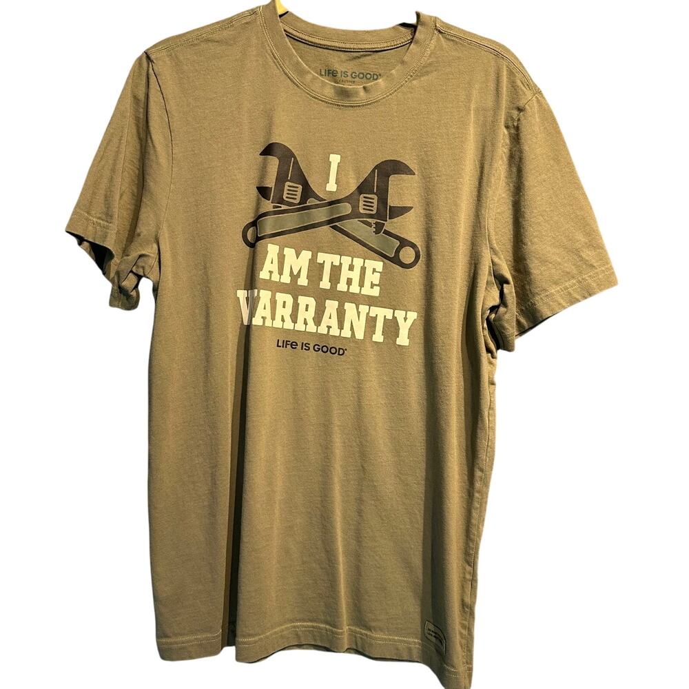 Vintage Life Is Good Size Medium I am the Warranty Tee Army Green Grunge Casual